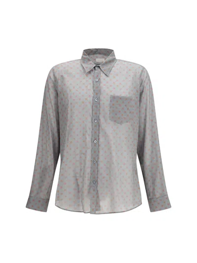 Dries Van Noten Long-sleeved Shirt With Graphic Motif In Gray