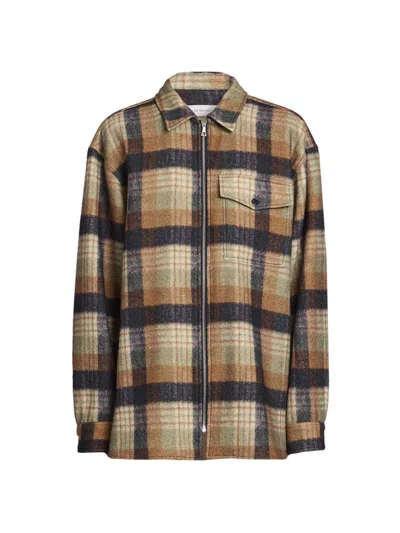 Dries Van Noten Men's Croomson Plaid Shirt Jacket In Brown