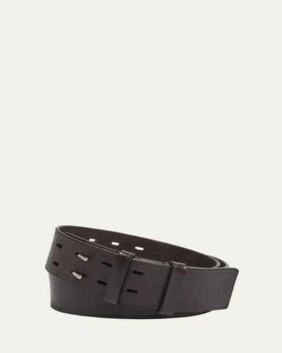 Dries Van Noten Men's Double-prong Calf Leather Belt In Dark Brown