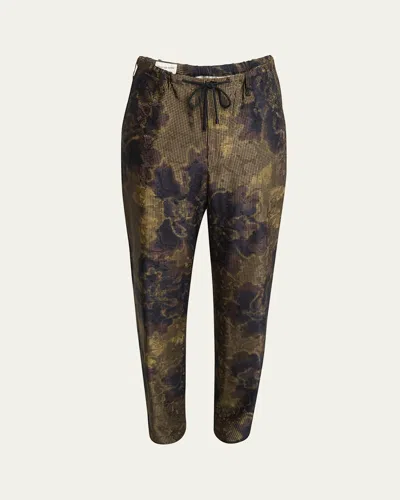 Dries Van Noten Men's Floral Jacquard Drawstring Pants In 703 Brown