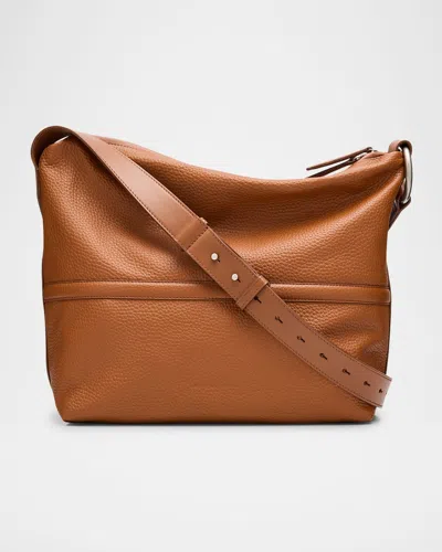 Dries Van Noten Men's Grained Leather Shoulder Bag In Brown