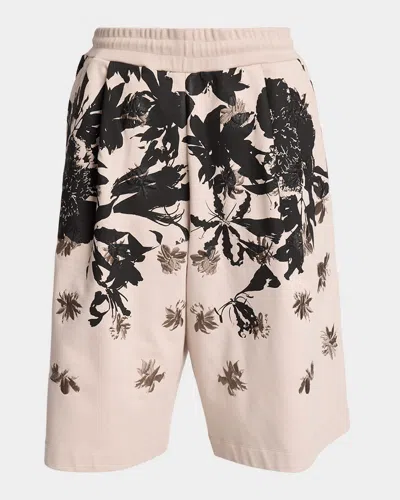 Dries Van Noten Men's Hatoy Cotton Floral Embroidered Long Pull-on Shorts In Neutral