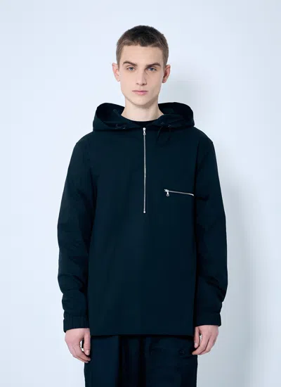 Dries Van Noten Men Hooded Cotton Zip-up Shirt In Black