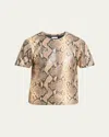 Dries Van Noten Men's Lato Snake-embossed Leather T-shirt In Beige