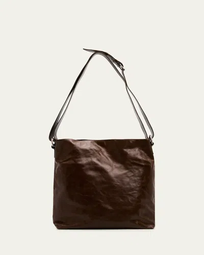 Dries Van Noten Men's Leather Messenger Bag In Brown