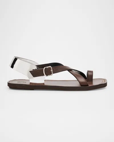 Dries Van Noten Men's Leather Slingback Sandals In Dark Brown