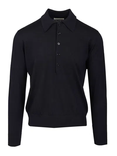 Dries Van Noten Men Long-sleeved Polo Shirt In Black