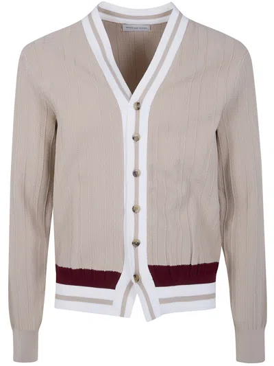 Dries Van Noten Magpie Cardigan Contrast Trim V Neck In Gray
