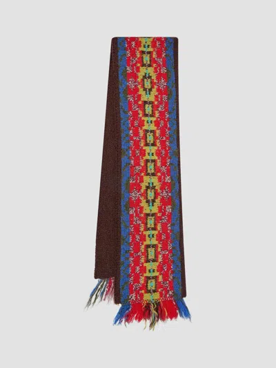 Dries Van Noten Brown Jacquard Wool Scarf In Multi