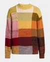 Dries Van Noten Marti Crew Neck Knite With Check Motif Knitwear Multicolor In Yellow