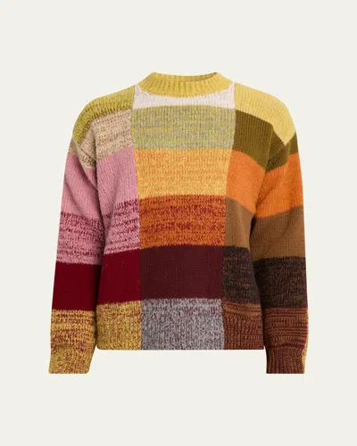 Dries Van Noten Men's Marti Color-block Knit Crewneck Sweater In Yellow