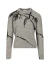 Dries Van Noten Mouche Embroidered Wool Sweater In Gray