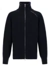 Dries Van Noten Full Zip Turtleneck Sweater With Shoulder Detail In Blue