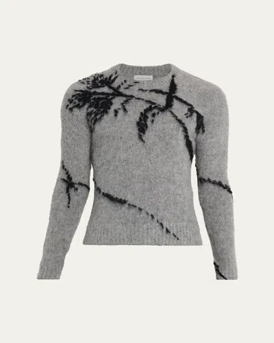 Dries Van Noten Men's Mouche Foliage Knit Crewneck Sweater In Gray