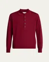 Dries Van Noten Men's Muano Wool Knit Long-sleeve Polo Sweater In Burgundy