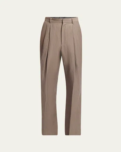 Dries Van Noten Men's Panrom Pleated Stripe Pants In Tan