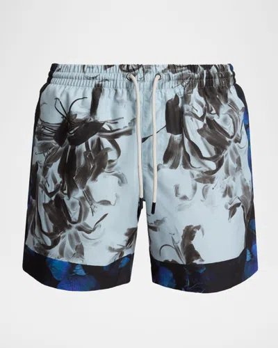 Dries Van Noten Men's Phibbs Floral Nylon Swim Shorts In Blue