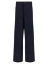 Dries Van Noten Wide Black Cotton Trousers In Blue
