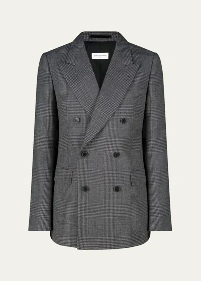 Dries Van Noten Men's Prince Of Wales Sport Jacket In Grey