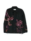 Dries Van Noten Floral Print Blouson Featuring Drawstring Hem In Black