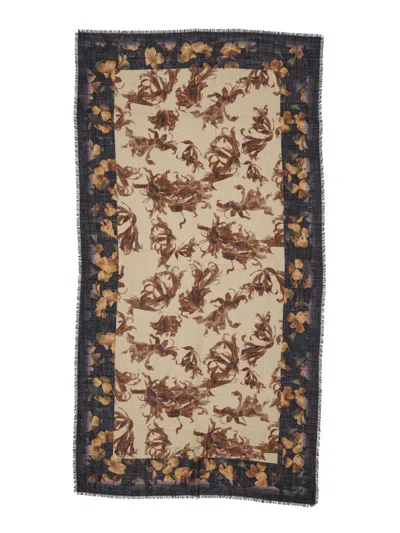 Dries Van Noten Men's Printed Wool Scarf In Brown