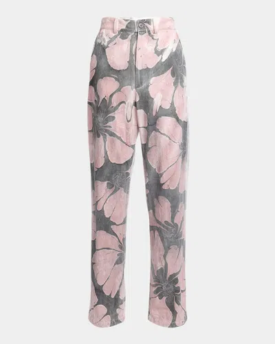 DRIES VAN NOTEN MEN'S PYNAM FLORAL-PRINT DENIM PANTS