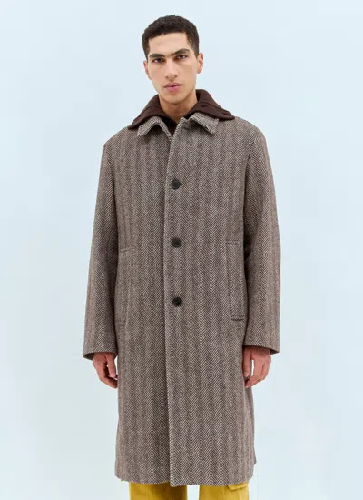 Dries Van Noten Men Rank Herringbone Coat In Brown