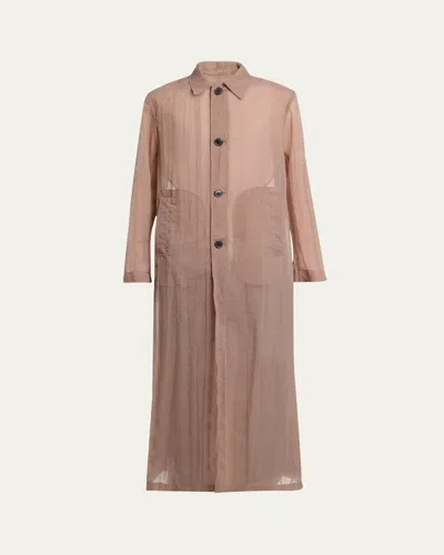 Dries Van Noten Men's Rankles Sheer Long Coat In Brown