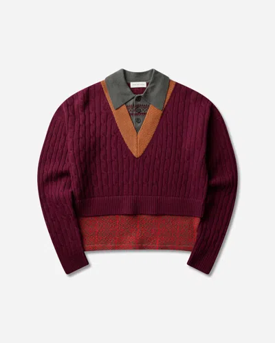 Dries Van Noten Men S Layered Wool Sweater Bordeaux In Burgundy