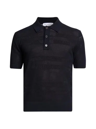 Dries Van Noten Men's Sheer Striped Loose-knit Polo Shirt In Black