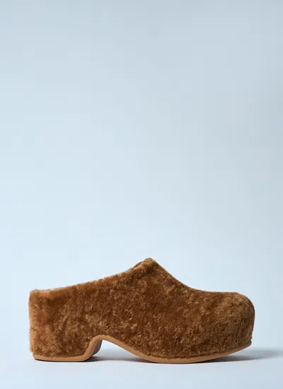 Dries Van Noten Tan Shearling Clogs In Brown