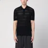 Dries Van Noten Short Sleeve Black Polo In Striped Mesh Knit