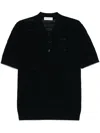 Dries Van Noten Short Sleeve Black Polo In Striped Mesh Knit In Black