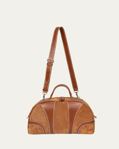 Dries Van Noten Men's Suede And Leather Duffel Crossbody Bag In Brown
