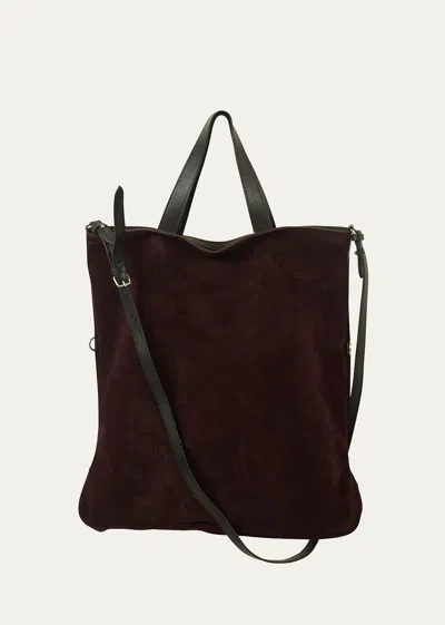 Dries Van Noten Men's Suede Tote Bag In Bordeaux