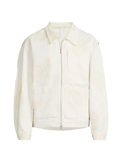 Dries Van Noten Men's Veper Embroidered Denim Jacket In White