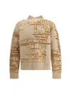 Dries Van Noten Mens Beige Mauritius Macao Patterned Wool-blend Jumper In Gray
