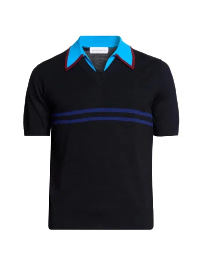 Dries Van Noten Men's Wool-blend Knit Polo Shirt In Multi