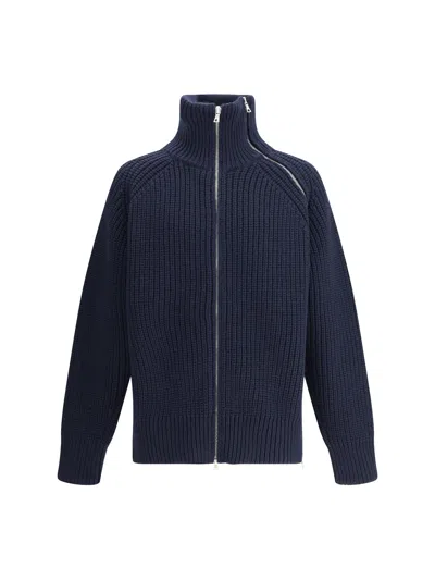Dries Van Noten Men Zipped Wool Sweater In Blue