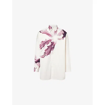 Dries Van Noten Mens Auber Carton 2029 Graphic-print Cotton Shirt In Gray