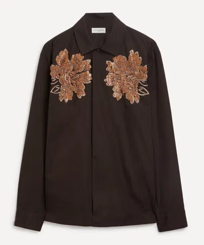 Dries Van Noten Mens Bead-embellished Cotton Poplin Shirt