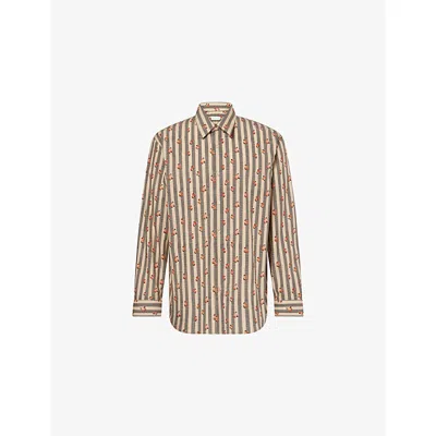 Dries Van Noten Mens Beige Caper Floral-print Cotton Shirt In Transparent