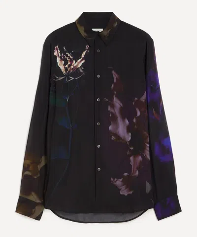 Dries Van Noten Mens Black Floral Chiffon Shirt