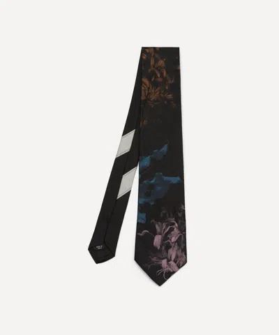 Dries Van Noten Mens Black Floral Silk Tie