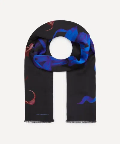 Dries Van Noten Mens Black Floral Viscose Scarf