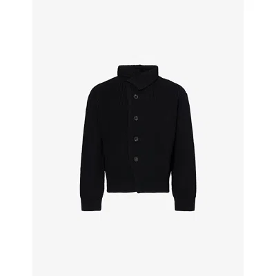 Dries Van Noten Mens Black Marino High-neck Wool Cardigan In Animal Print