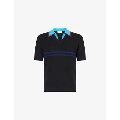 Dries Van Noten Mens Black Molar Contrast-collar Merino Wool-blend Polo Top