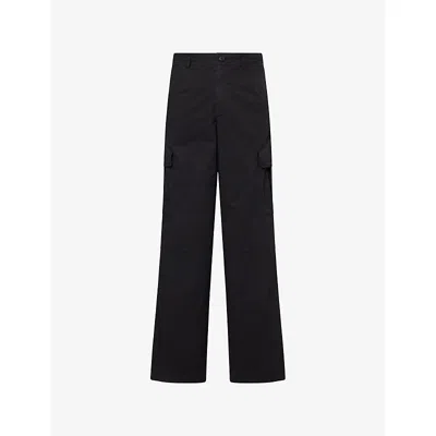 Dries Van Noten Mens Black Patch-pocket Wide-leg Cotton Cargo Trousers