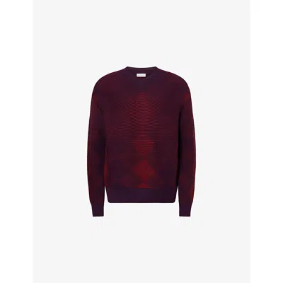 Dries Van Noten Mens Bordeaux Mail Diamond-print Merino Wool-blend Jumper In Burgundy
