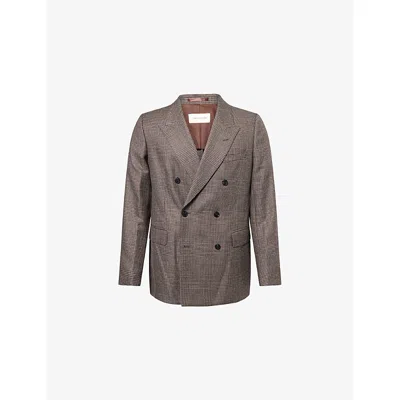 Dries Van Noten Mens Brown Checked Double-breasted Wool Blazert